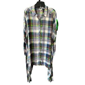 UMGEE Cotton Blend Plaid Long Sleeve Button Front Shark Bite Tunic Dress Small